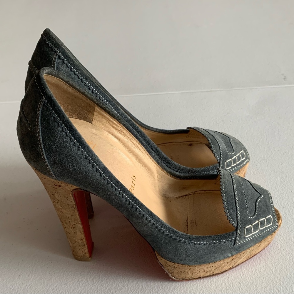 Christian Louboutin Blue Suede Cork Platform Pumps